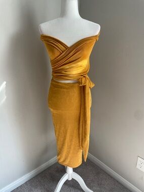 JLuxLabel Mustard Yellow Multi Way Wrap Bodycon Dress